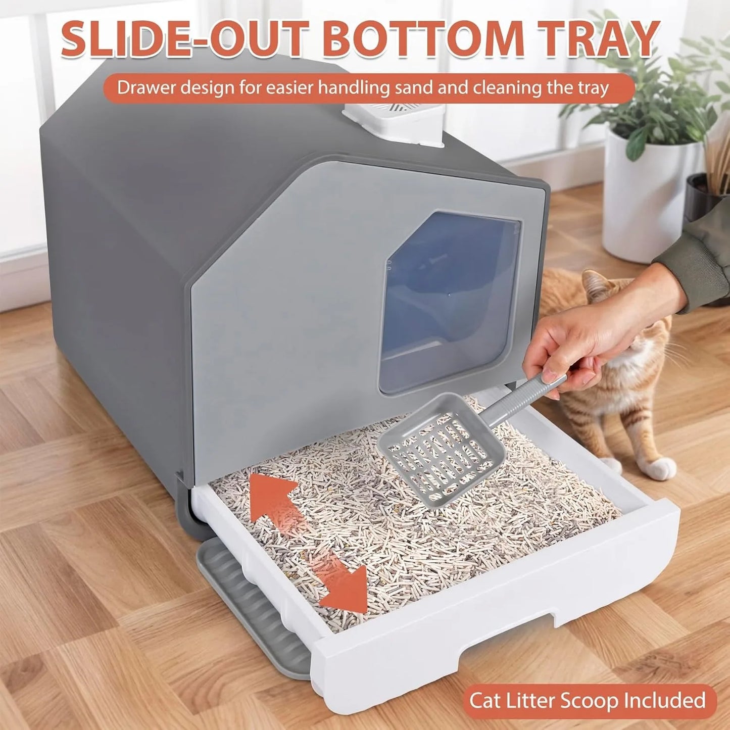 Extra Large Enclosed Cat Litter Box — Odorless, Anti-Splash, Mat & Scoop