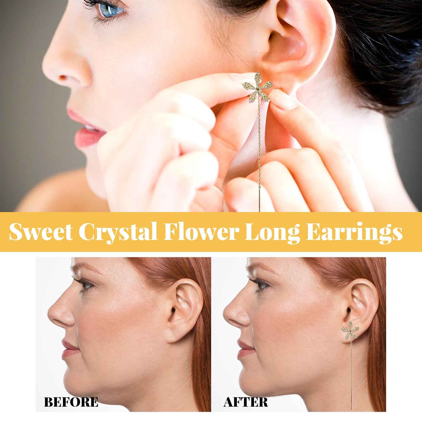 Sweet Crystal Flower Long Earrings, Ear Acupoint Earrings Niche Fashion Small Fresh And Cute Earrings