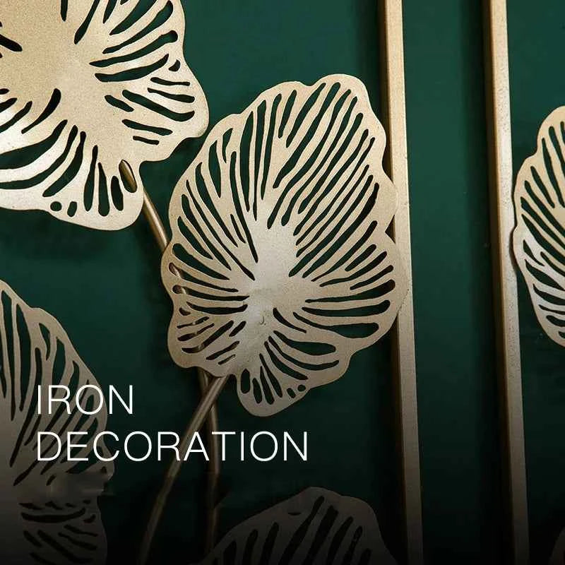 Chinese Wrought Iron Golden Leaf Wall Mural Items Hotel Porch Wall Hanging Decoration Home Livingroom Wall Sticker Accessories