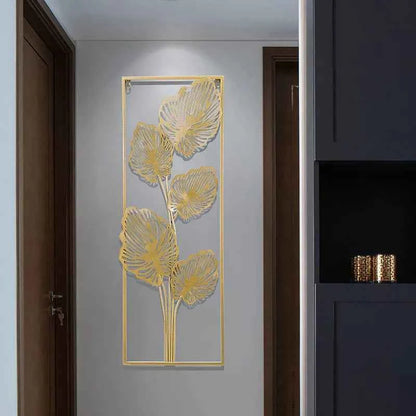 Chinese Wrought Iron Golden Leaf Wall Mural Items Hotel Porch Wall Hanging Decoration Home Livingroom Wall Sticker Accessories