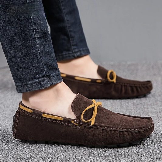 Mocassins de luxe pour hommes | Chaussures plates légères de créateur à enfiler | Gris Marron Noir
