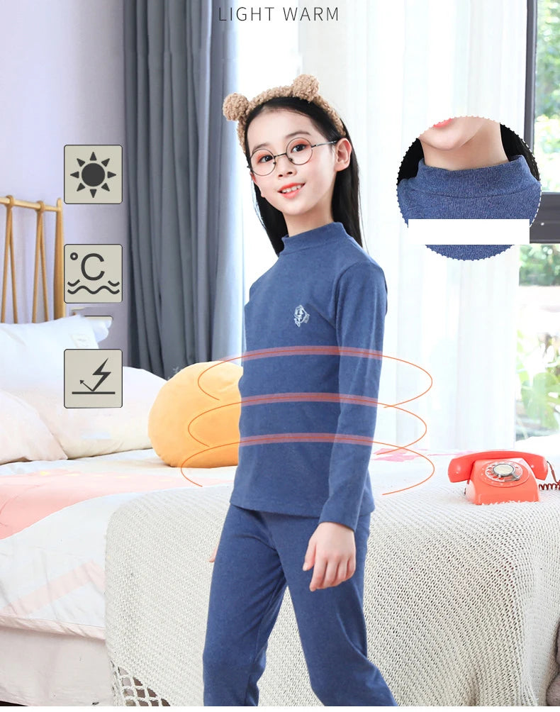 Autumn Winter Thermal Underwear Suit Girls Clothing Sets Boys Pajama Sets Baby No Trace Warm Sleepwear Candy Colors Kids Clothes