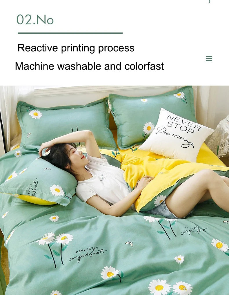 Daisy Print Washed Cotton Duvet Cover Set, King