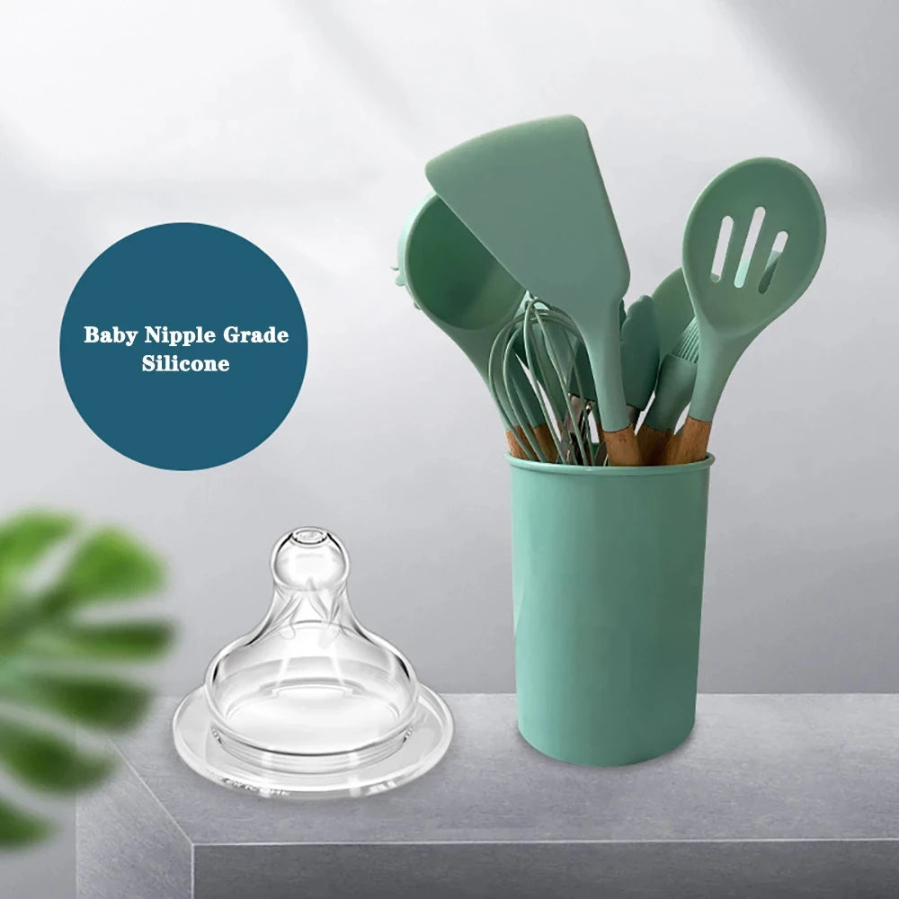 Silicone Cooking Utensils Set with Wooden Handles, Non-Stick Safe, 30-Piece