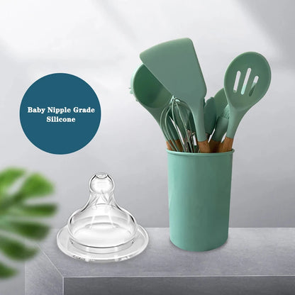 Silicone Cooking Utensils Set with Wooden Handles, Non-Stick Safe, 30-Piece