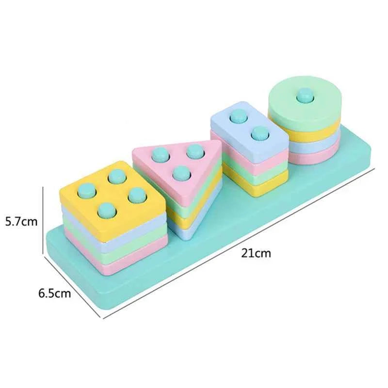 Montessori Toy Wooden Building Blocks Early Learning Educational Toys Color Shape Match Kids Puzzle Toys For Children Boys Girls