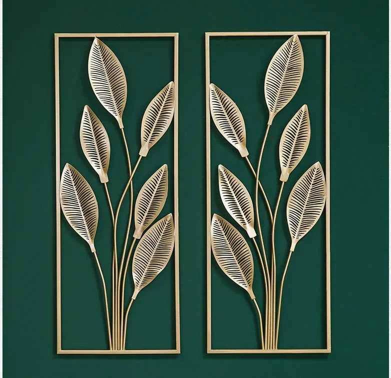 Chinese Wrought Iron Golden Leaf Wall Mural Items Hotel Porch Wall Hanging Decoration Home Livingroom Wall Sticker Accessories