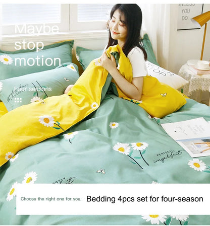 Daisy Print Washed Cotton Duvet Cover Set, King