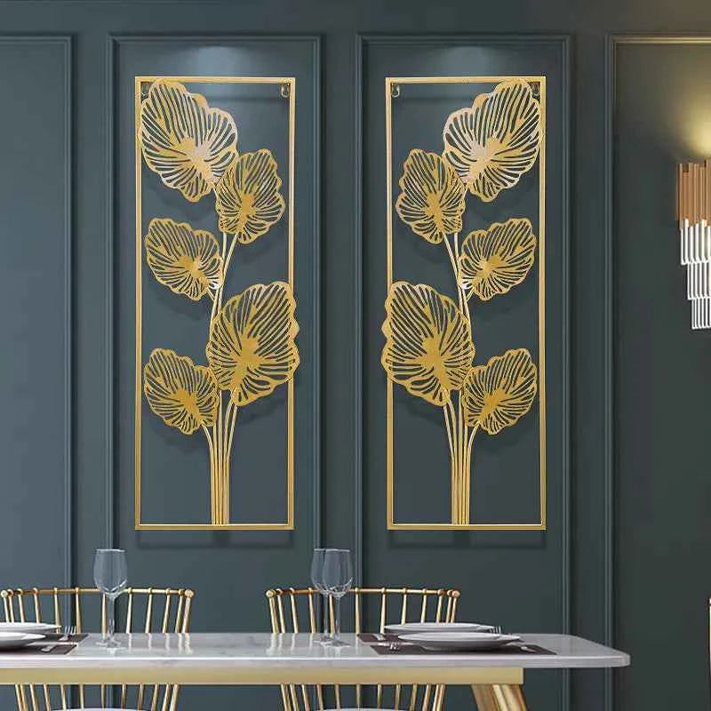Chinese Wrought Iron Golden Leaf Wall Mural Items Hotel Porch Wall Hanging Decoration Home Livingroom Wall Sticker Accessories
