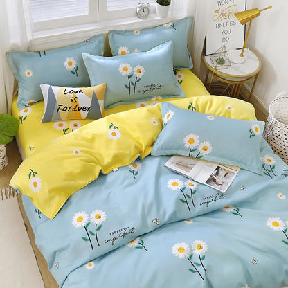 Daisy Print Washed Cotton Duvet Cover Set, King