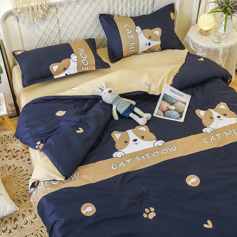 Daisy Print Washed Cotton Duvet Cover Set, King