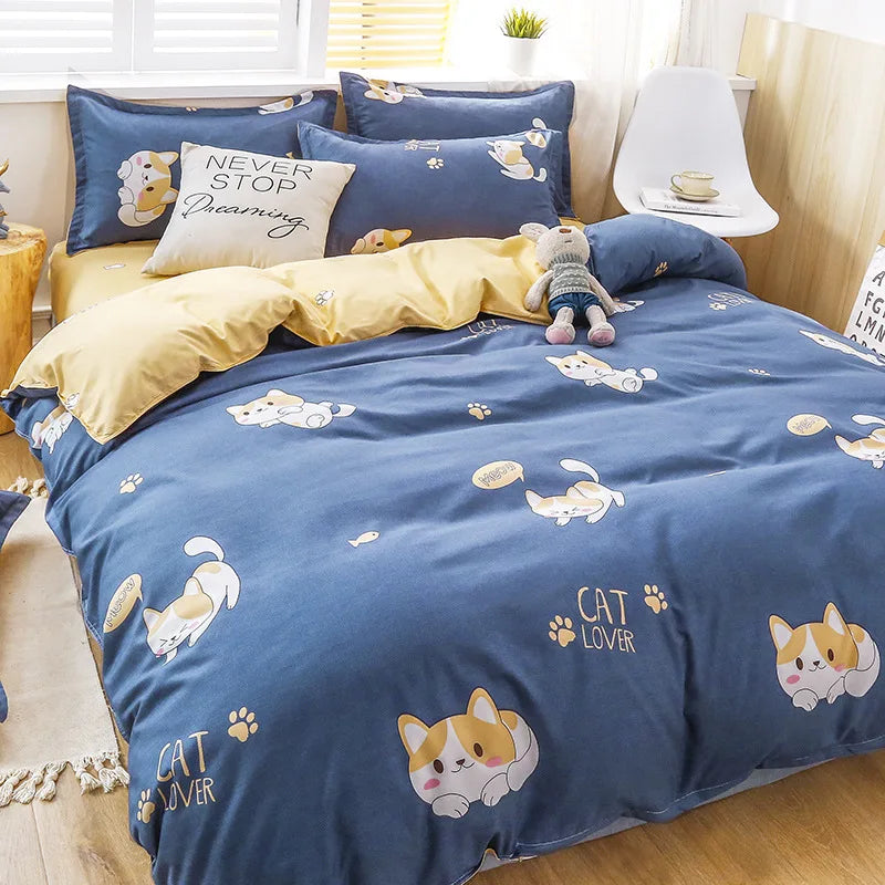 Daisy Print Washed Cotton Duvet Cover Set, King