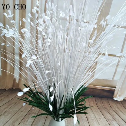 YO CHO  Silk Flowers for Home Decoration   40 Heads   White Peacocok Grass   Road Lead   Wedding Props