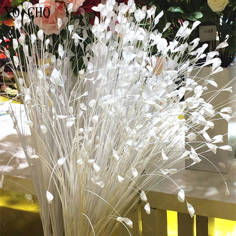 YO CHO  Silk Flowers for Home Decoration   40 Heads   White Peacocok Grass   Road Lead   Wedding Props