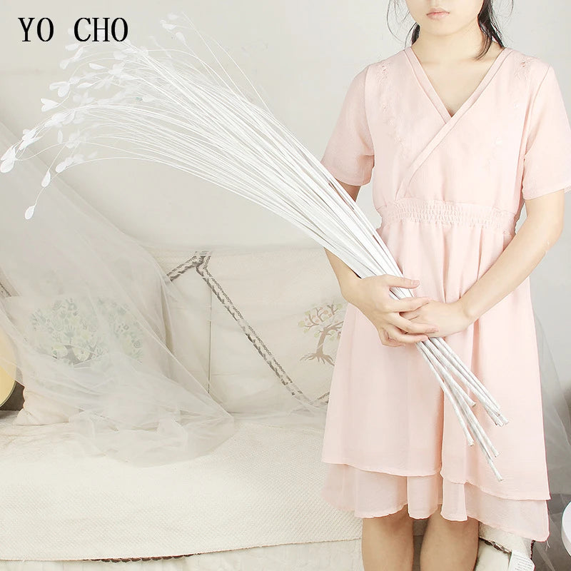 YO CHO  Silk Flowers for Home Decoration   40 Heads   White Peacocok Grass   Road Lead   Wedding Props