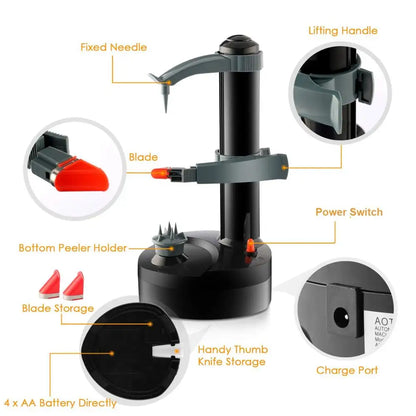 Automatic Electric Apple and Potato Peeler, Battery Powered Rotating Fruit and Vegetable Peeler