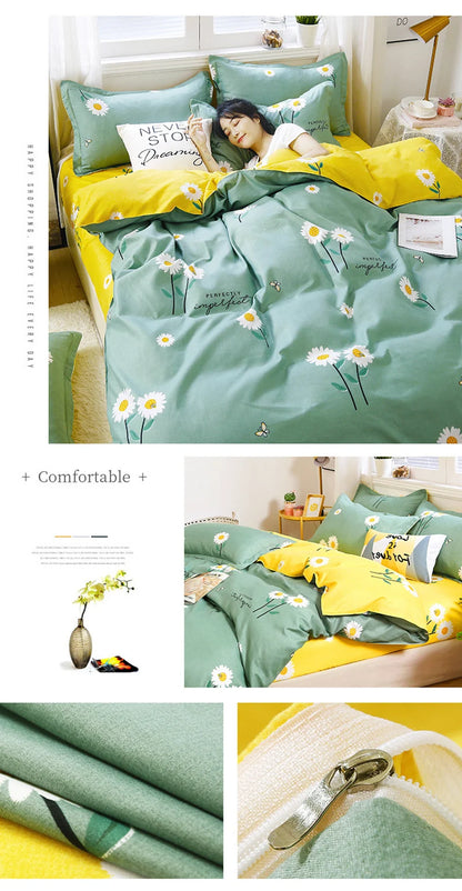 Daisy Print Washed Cotton Duvet Cover Set, King