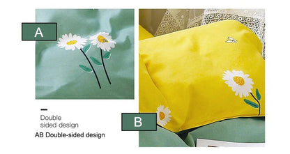 Daisy Print Washed Cotton Duvet Cover Set, King