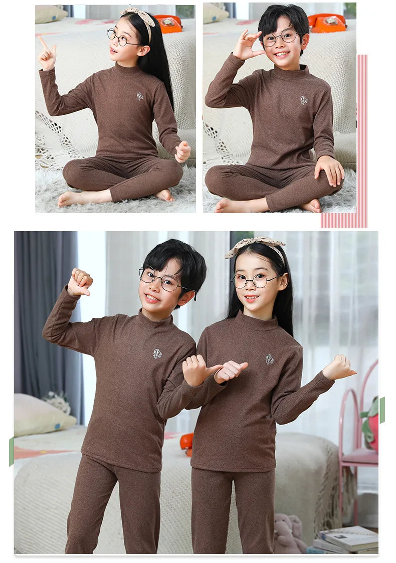 Autumn Winter Thermal Underwear Suit Girls Clothing Sets Boys Pajama Sets Baby No Trace Warm Sleepwear Candy Colors Kids Clothes