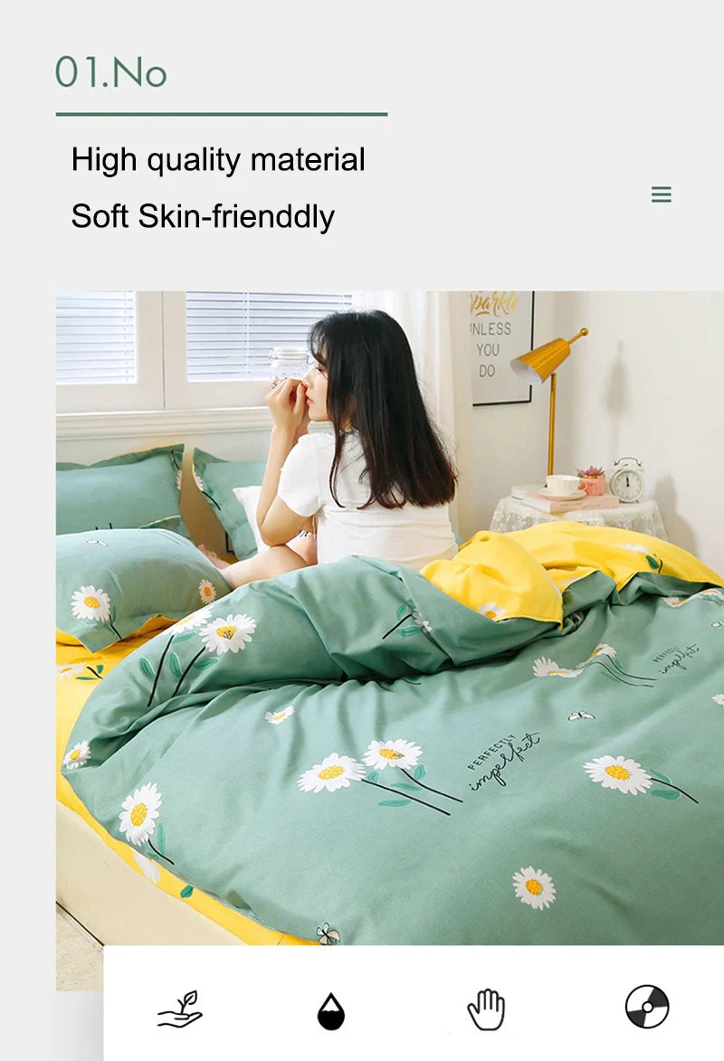 Daisy Print Washed Cotton Duvet Cover Set, King