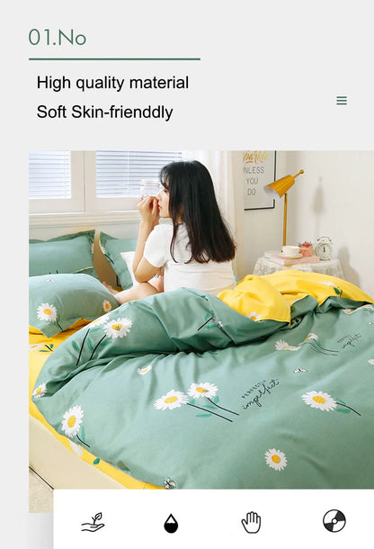 Daisy Print Washed Cotton Duvet Cover Set, King