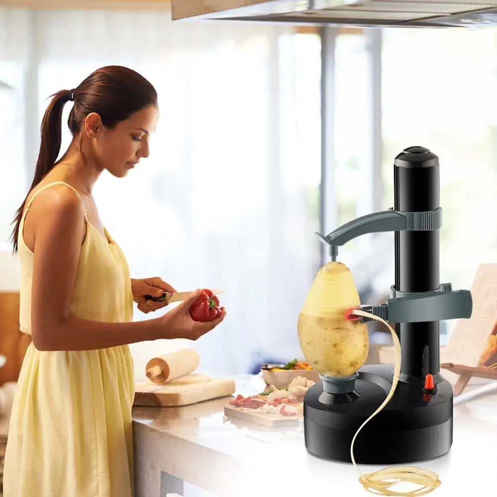 Automatic Electric Apple and Potato Peeler, Battery Powered Rotating Fruit and Vegetable Peeler