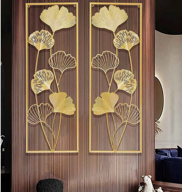 Chinese Wrought Iron Golden Leaf Wall Mural Items Hotel Porch Wall Hanging Decoration Home Livingroom Wall Sticker Accessories