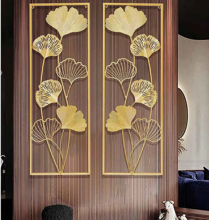Chinese Wrought Iron Golden Leaf Wall Mural Items Hotel Porch Wall Hanging Decoration Home Livingroom Wall Sticker Accessories