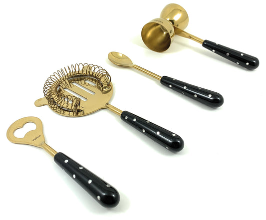 Vibhsa Lot de 4 accessoires et kit de barman pour bar à domicile (noir doré)