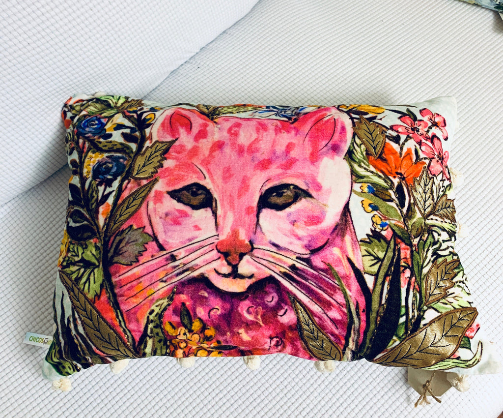 Coussin décoratif de chat illustré à la main 35x50 cm