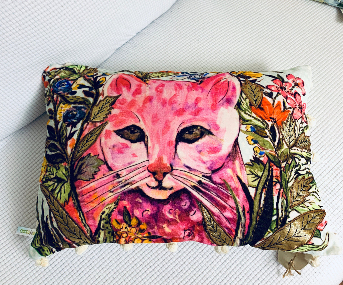 Coussin décoratif de chat illustré à la main 35x50 cm