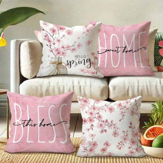 Spring Cherry Blossom Letter Pillow Cover Home Sofa Cushion Cover