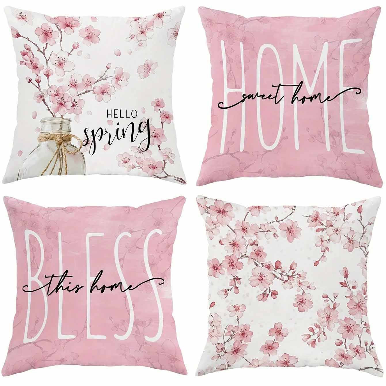 Spring Cherry Blossom Letter Pillow Cover Home Sofa Cushion Cover