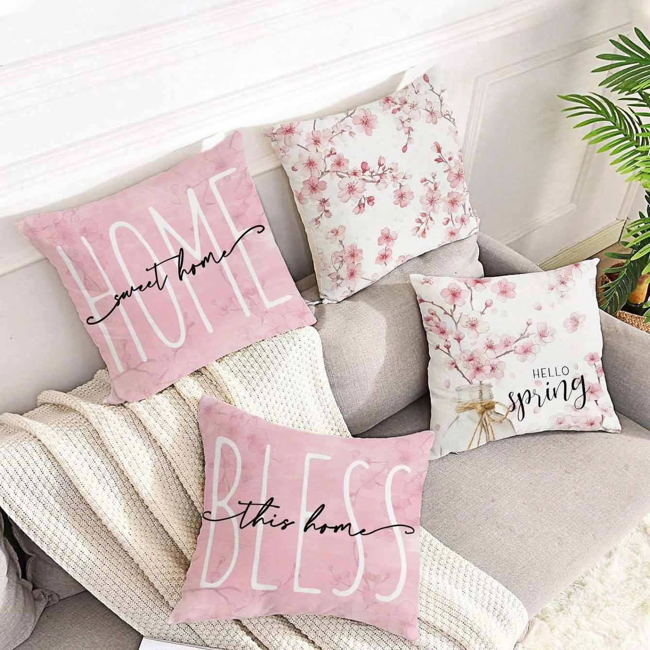 Spring Cherry Blossom Letter Pillow Cover Home Sofa Cushion Cover