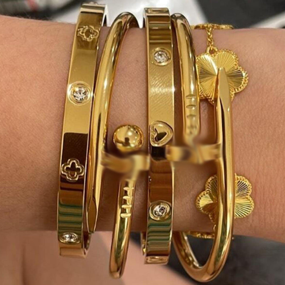 Stainless Steel Gold Bracelet - Love Nail Design
