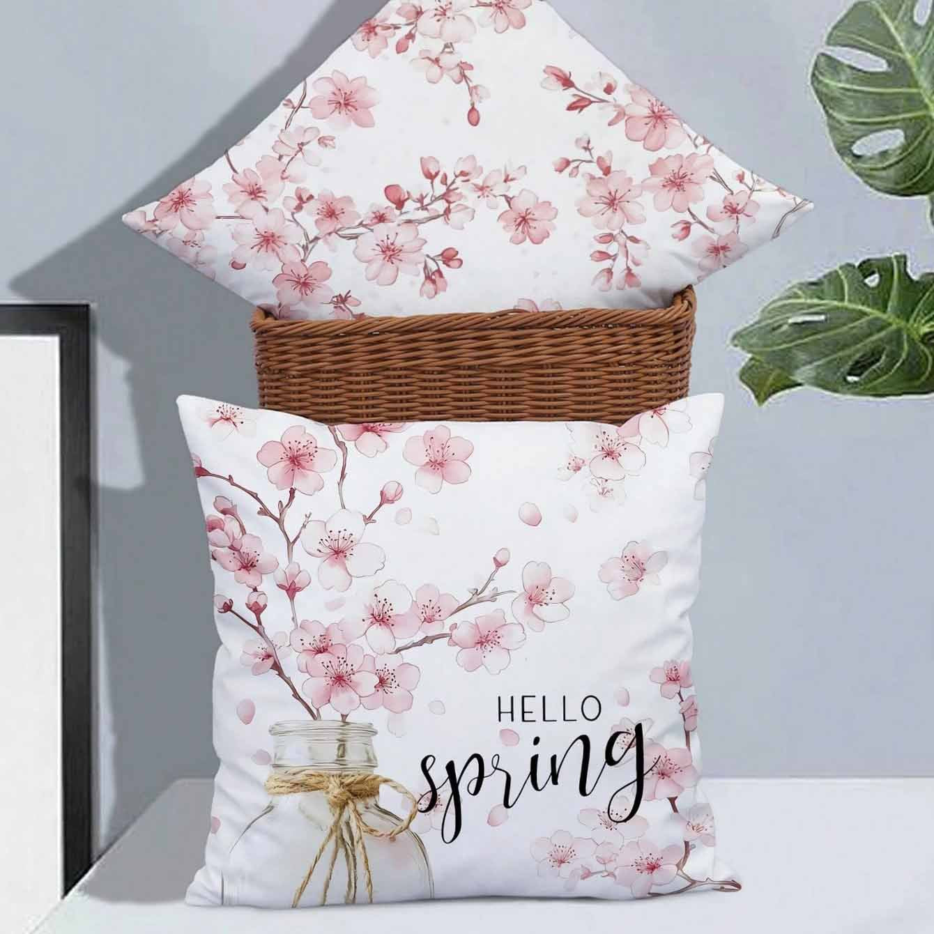 Spring Cherry Blossom Letter Pillow Cover Home Sofa Cushion Cover