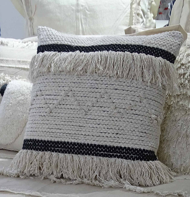 Housse de coussin décoratif rayée noire et beige de 50,8 cm x 50,8 cm avec insert