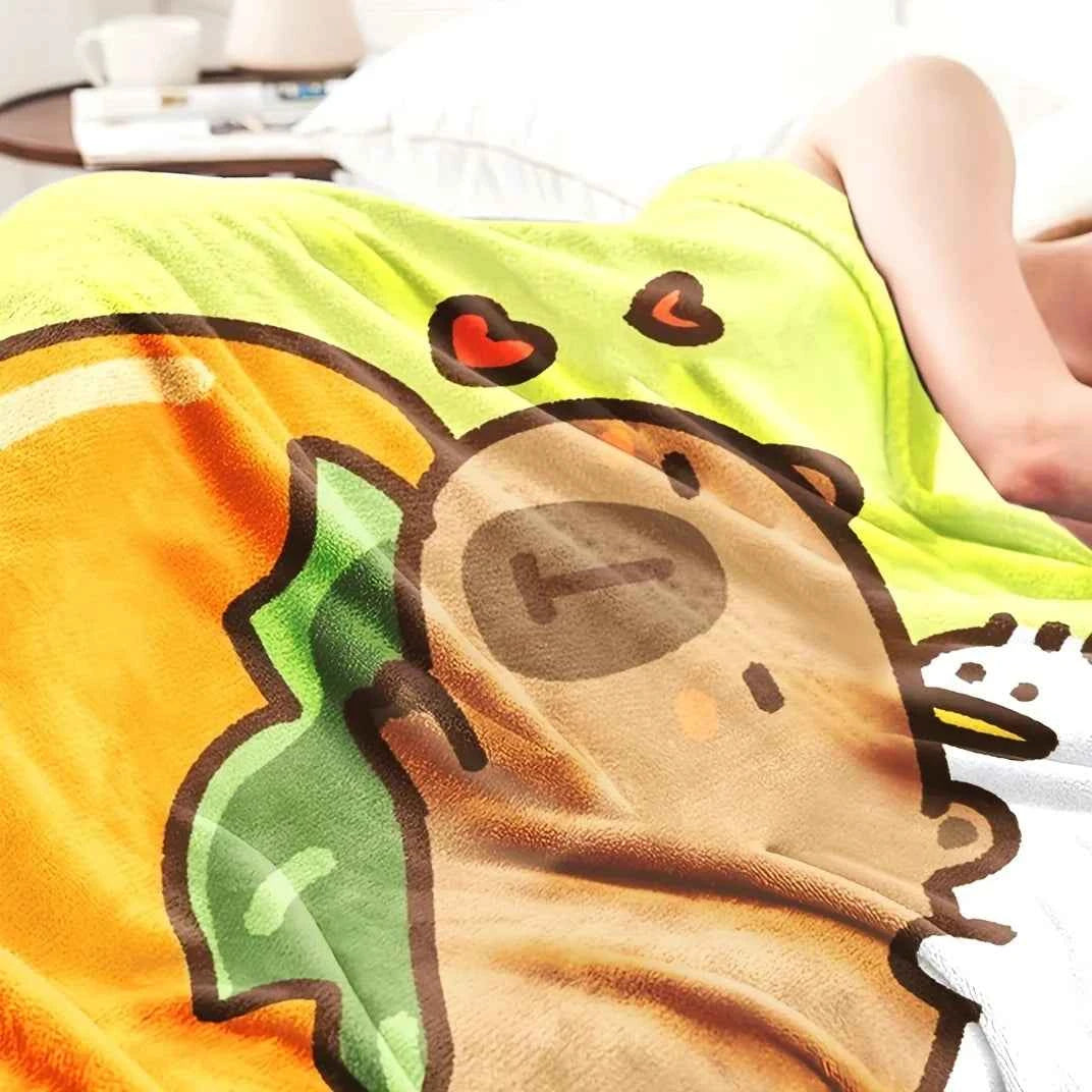 Cozy Capybara & Pumpkin Design Flannel Blanket - Ultra-Soft, All-Season Throw with 3D Digital Print, Perfect for Office, Camping