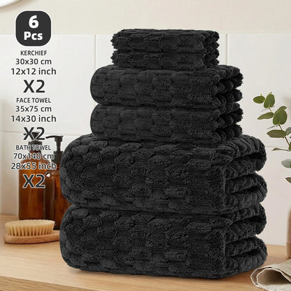 6-Piece Bath Towel Set, 2 Bath Towels + 2 Hand Towels + 2 Square Towels
