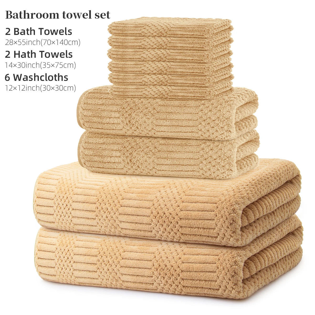 10-Piece Towel Set, 2 Bath Towels + 2 Hand Towels + 6 Face Towels, Coral