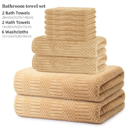 10-Piece Towel Set, 2 Bath Towels + 2 Hand Towels + 6 Face Towels, Coral