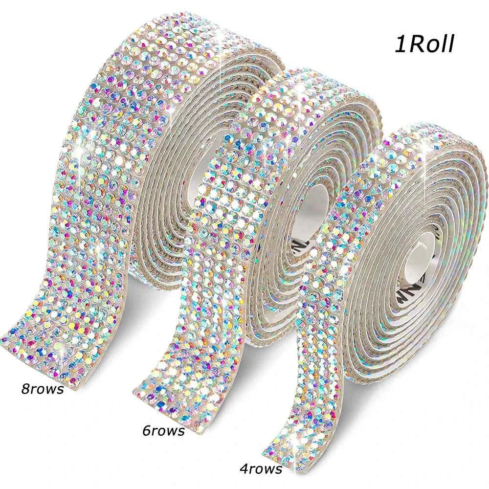 1 Roll Self Adhesive Glitter Crystal Rhinestone Sticker Diamond Ribbon DIY Sticker Rhinestones Arts Crafts Car Phone Decoration
