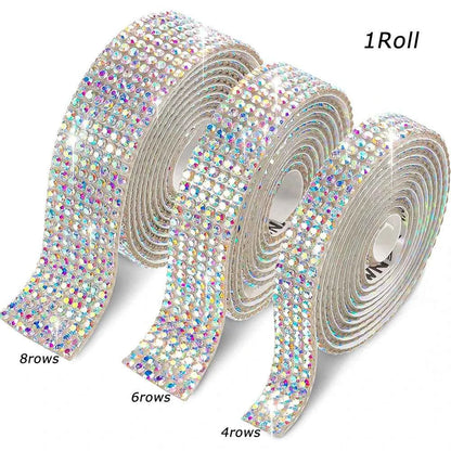 1 Roll Self Adhesive Glitter Crystal Rhinestone Sticker Diamond Ribbon DIY Sticker Rhinestones Arts Crafts Car Phone Decoration