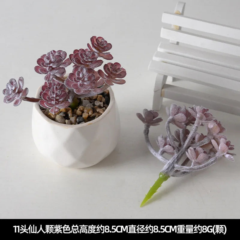 Pink Flocking Artificial Succulents Plants With Pot For Home Garden Decoration Fake Bonsai Flower Planta Artificial Accessories