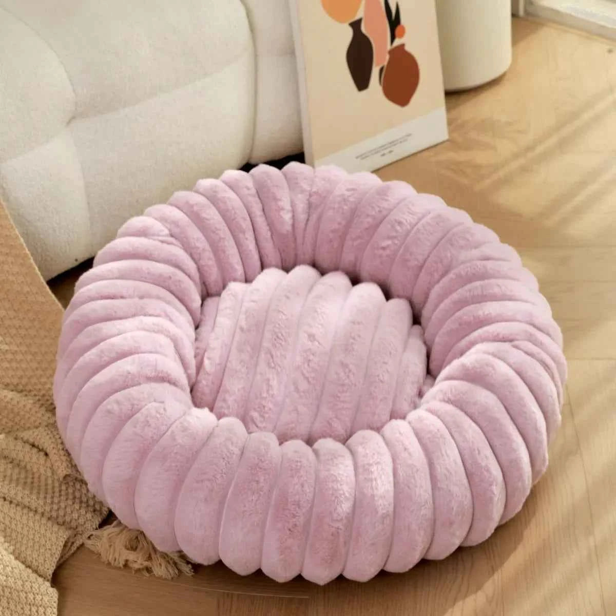 Round Bed for Dog Bed Mats Super Soft Cat Bed Long Plush for Medium Dog House Winter Warm Sleeping Dog House Supplies 40-70cm