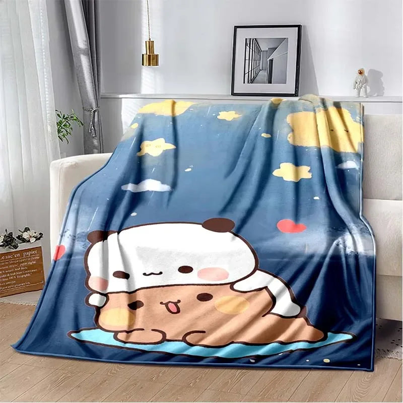 HD Cartoon Printed Bear Dad Blanket Cute Cloth Dudu Series Children's Warm Flannel Soft and Comfortable Home Bed Warm Gift