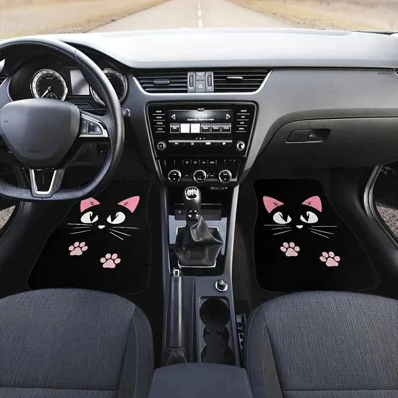 2/4pcs Car Anti-skid Mats,Car Carpets,Cute Cartoon Cat Printed Car Floor Mats,Suitable for The Front and Rear Seats of Most Cars