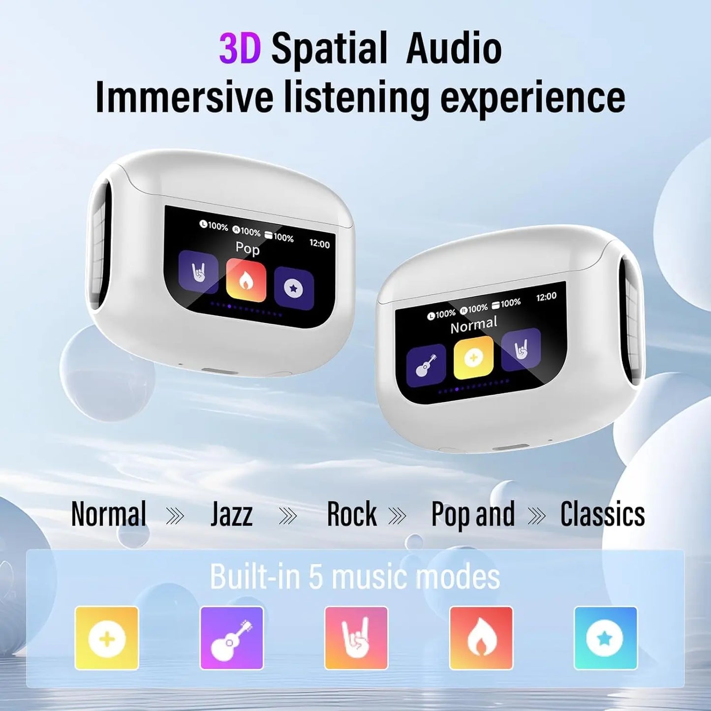 Smart Display Wireless Earbuds — 45dB ANC, Bluetooth 5.4, 48H Battery, IPX7