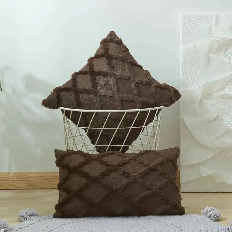 Soft Plush Wool Throw Pillow Covers Luxury Style Cushion Covers European Pillow Shell for Sofa Bedroom Cream Khaki Christmas