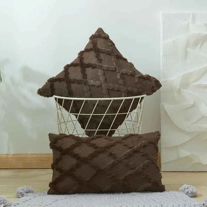 Soft Plush Wool Throw Pillow Covers Luxury Style Cushion Covers European Pillow Shell for Sofa Bedroom Cream Khaki Christmas